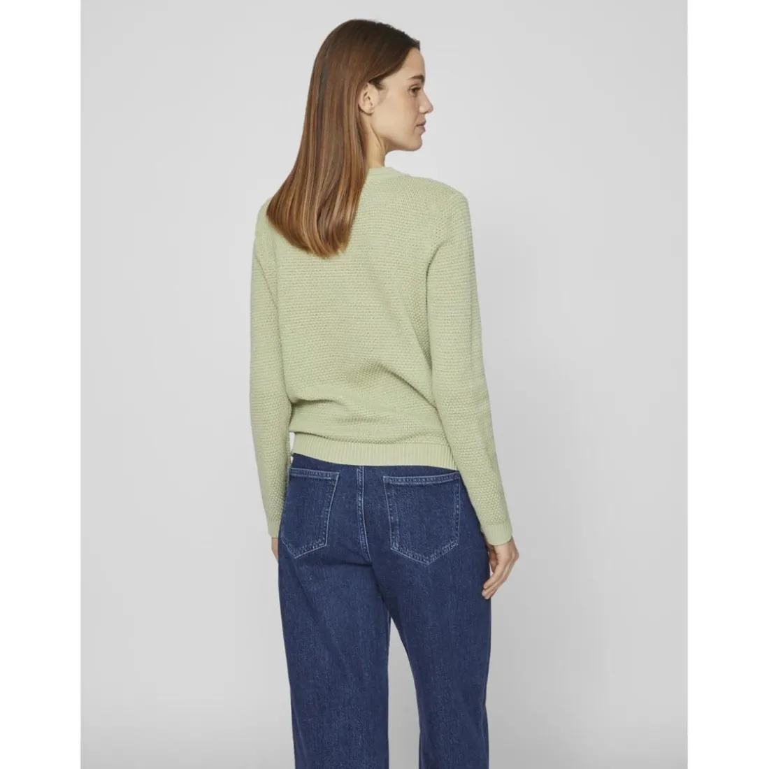Pull col rond vert en coton Mae