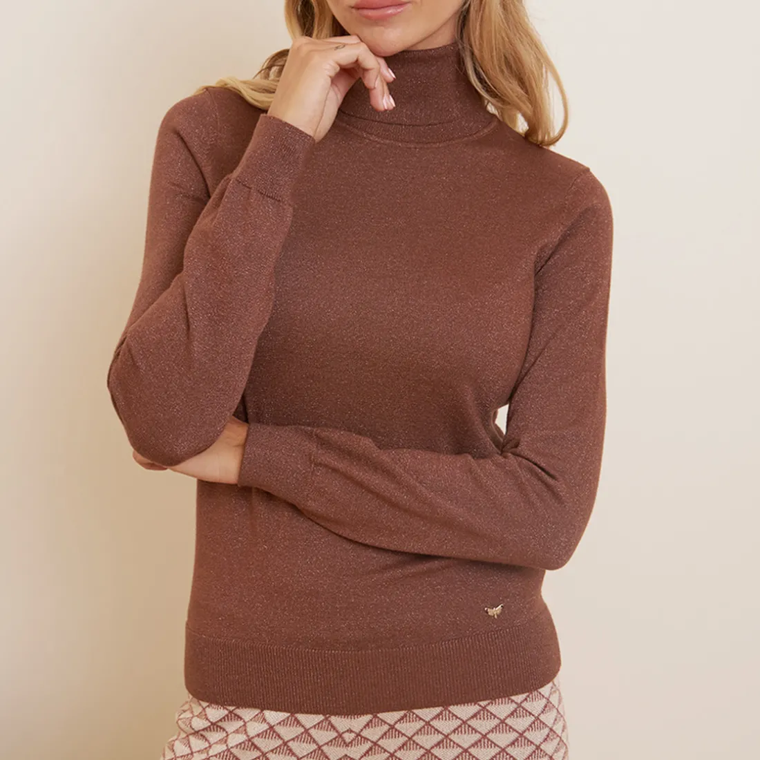 Pull col roulé chocolat marron caramel