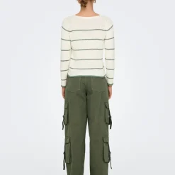 Pull Col V Geenas - Blanc cassé/ Vert Olive Tess