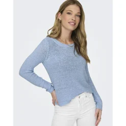 Pull en maille col rond col rond bleu clair Olia