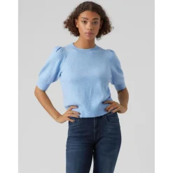 Pull en maille Col rond Manches 2/4 bleu