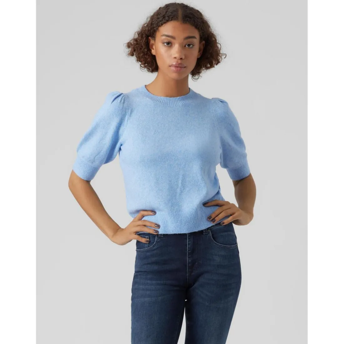 Pull en maille Col rond Manches 2/4 bleu