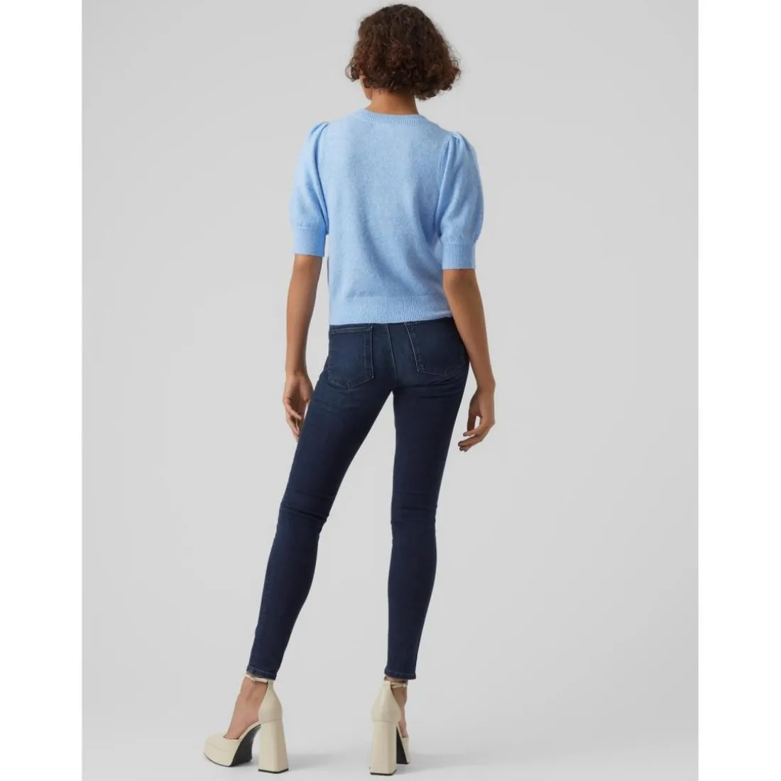 Pull en maille Col rond Manches 2/4 bleu