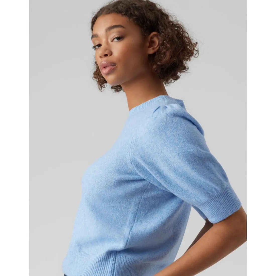 Pull en maille Col rond Manches 2/4 bleu