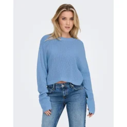 Pull en maille Col rond Manches longues bleu Elise