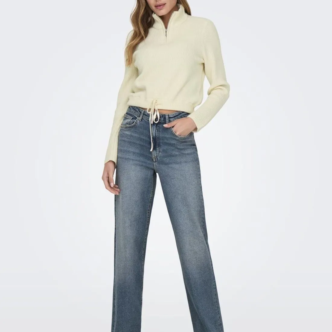 Pull en maille col zippé Felicia blanc cassé en viscose Ines