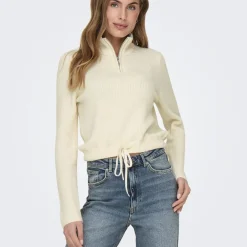 Pull en maille col zippé Felicia blanc cassé en viscose Ines