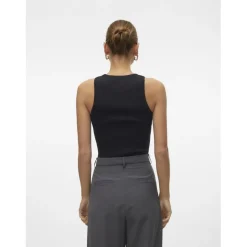 Pull en maille court col rond sans manches noir Anya