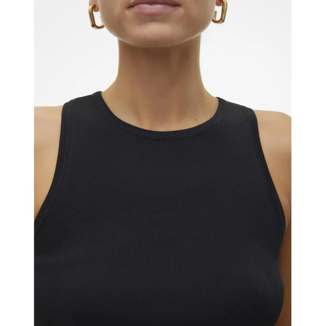 Pull en maille court col rond sans manches noir Anya