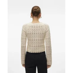 Pull en maille court col rond manches longues gris Ella