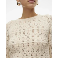 Pull en maille court col rond manches longues gris Ella