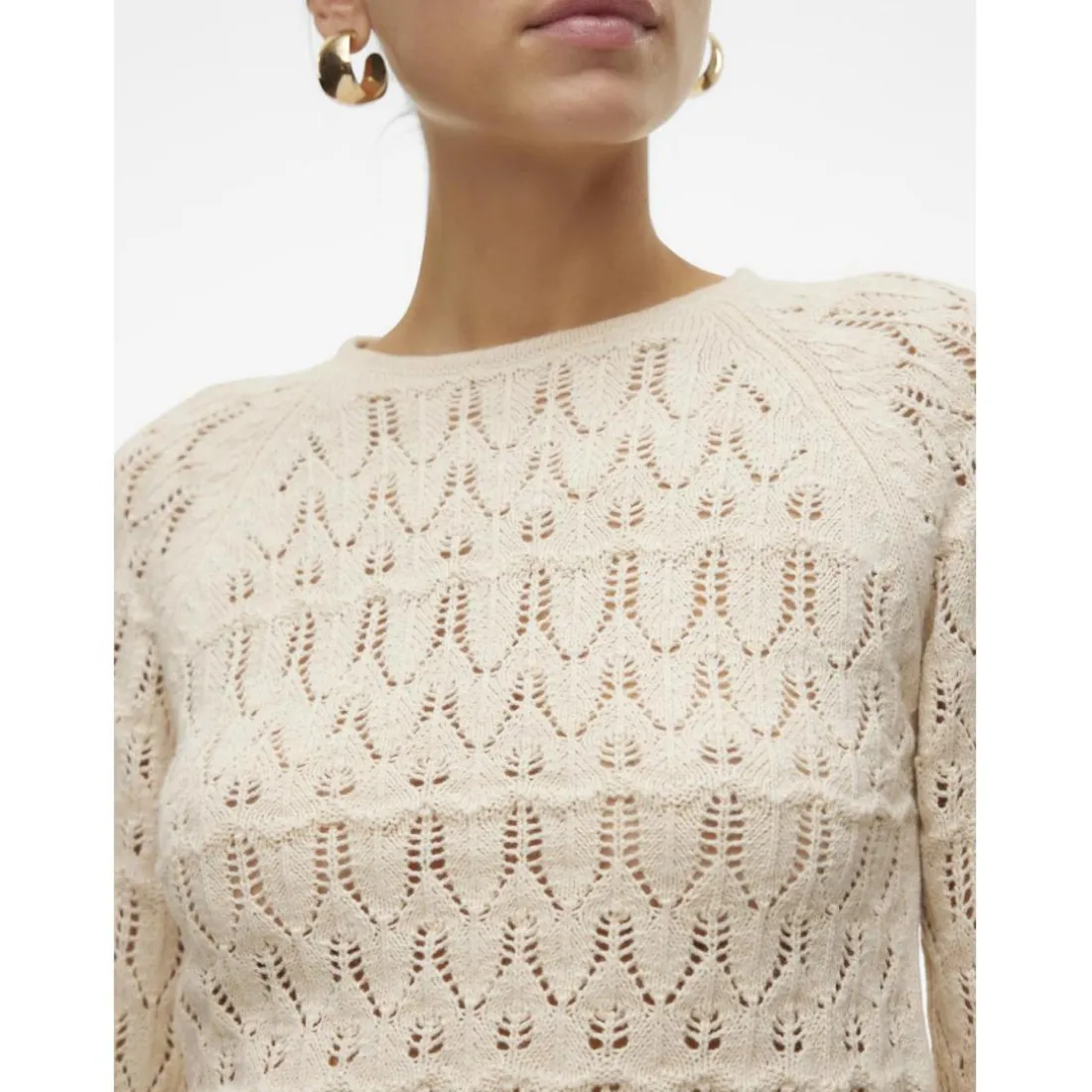 Pull en maille court col rond manches longues gris Ella