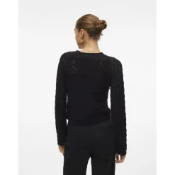Pull en maille court col rond manches longues noir Maud