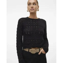 Pull en maille court col rond manches longues noir Maud