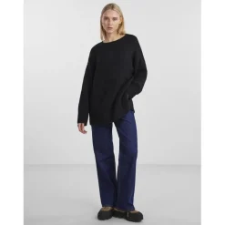 Pull en maille manches longues oversized noir Elsie