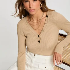 Pull femme Morgan beige foncé en viscose