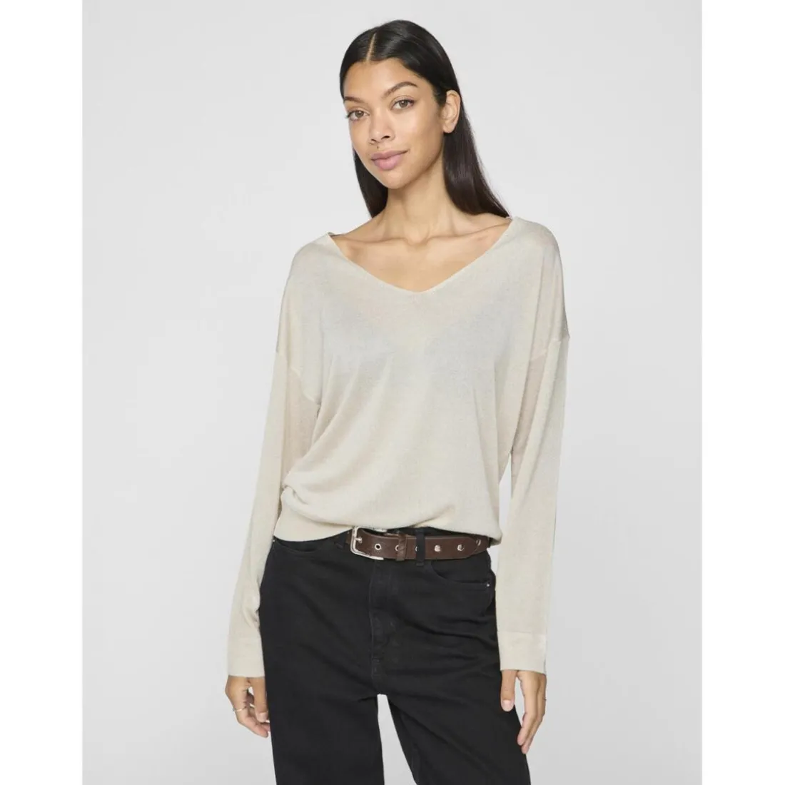 Pull manches longues col en V Novy marron Ula