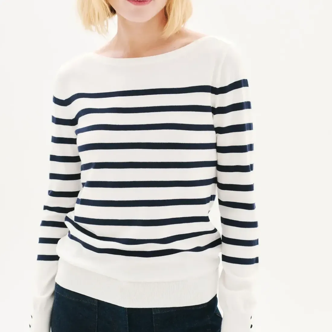 Pull marinière beige en viscose