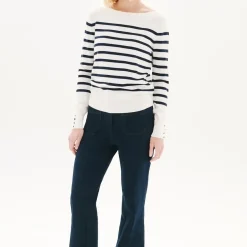 Pull marinière beige en viscose
