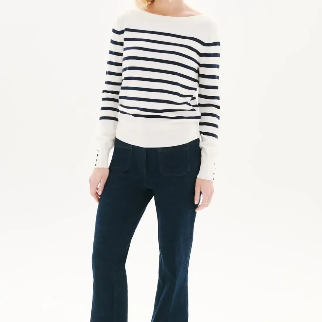 Pull marinière beige en viscose