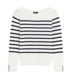 Pull marinière beige en viscose