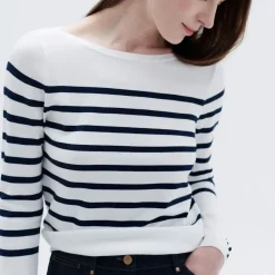 Pull marinière beige en viscose