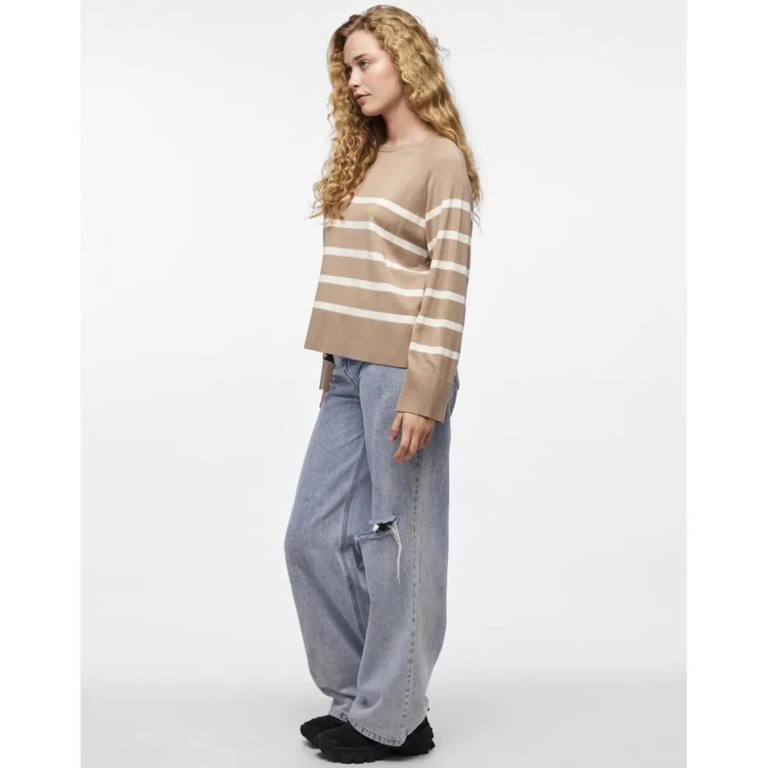 Pull over manches longues Sia marron en viscose Rhea