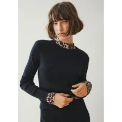 Pull poignets côtelés col rond noir en viscose