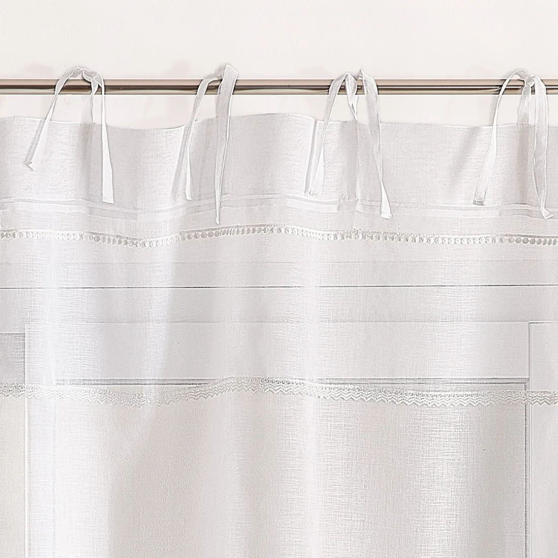 Px voilage etamine parement rubans 140x240 ALBA - blanc