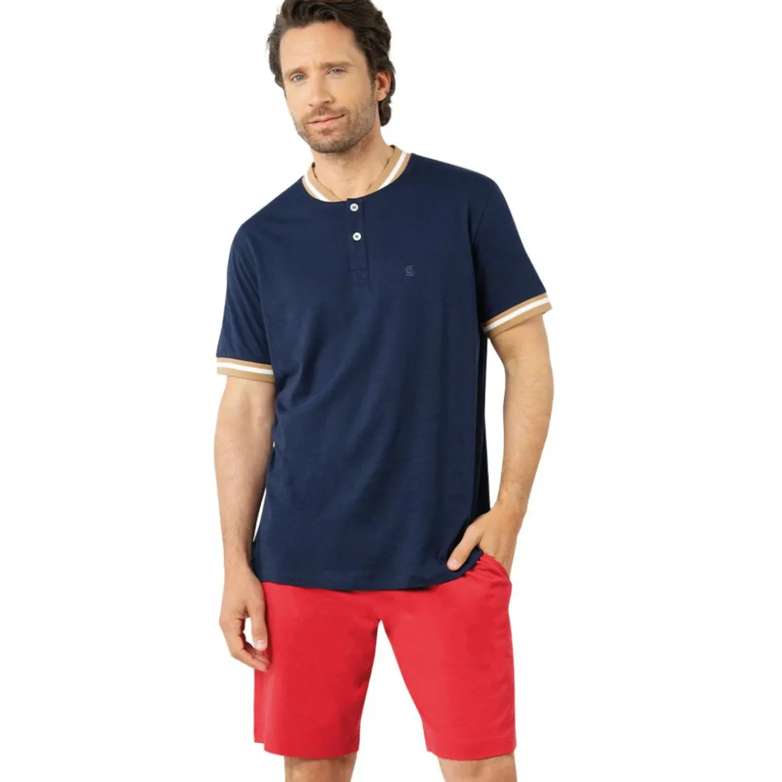 Pyjama court col ouvert homme Casual Eminence multicolore en coton