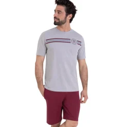 Pyjama court col rond homme Sport Athena multicolore en coton