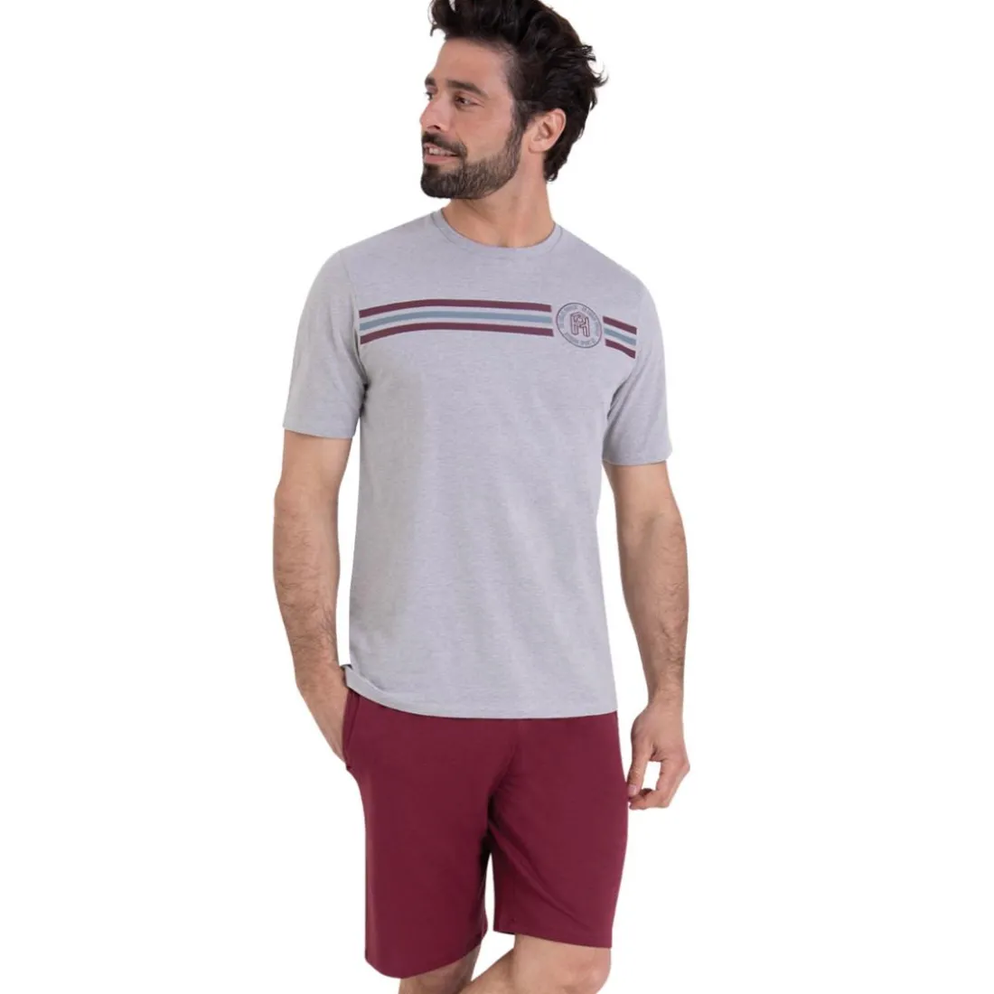 Pyjama court col rond homme Sport Athena multicolore en coton
