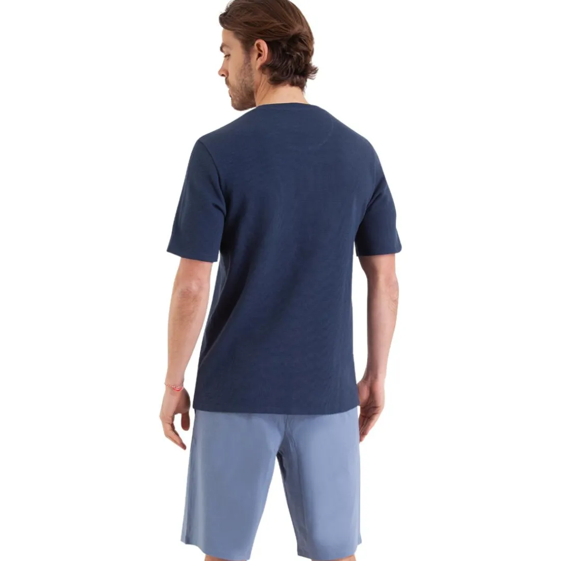 Pyjama court col rond homme Waffle Athena bleu en coton