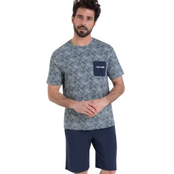 Pyjama court col rond homme Summer Athena multicolore en coton