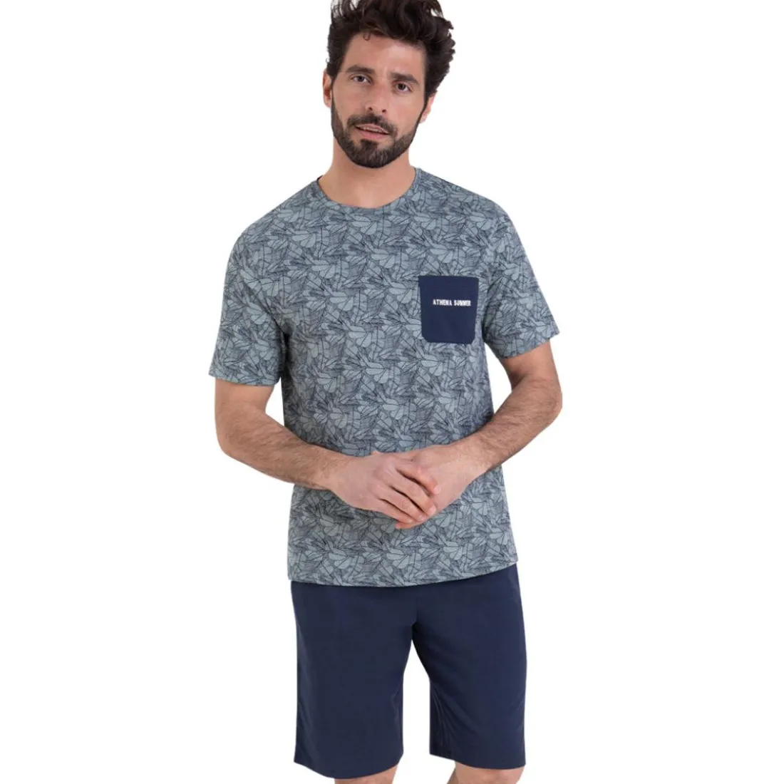 Pyjama court col rond homme Summer Athena multicolore en coton