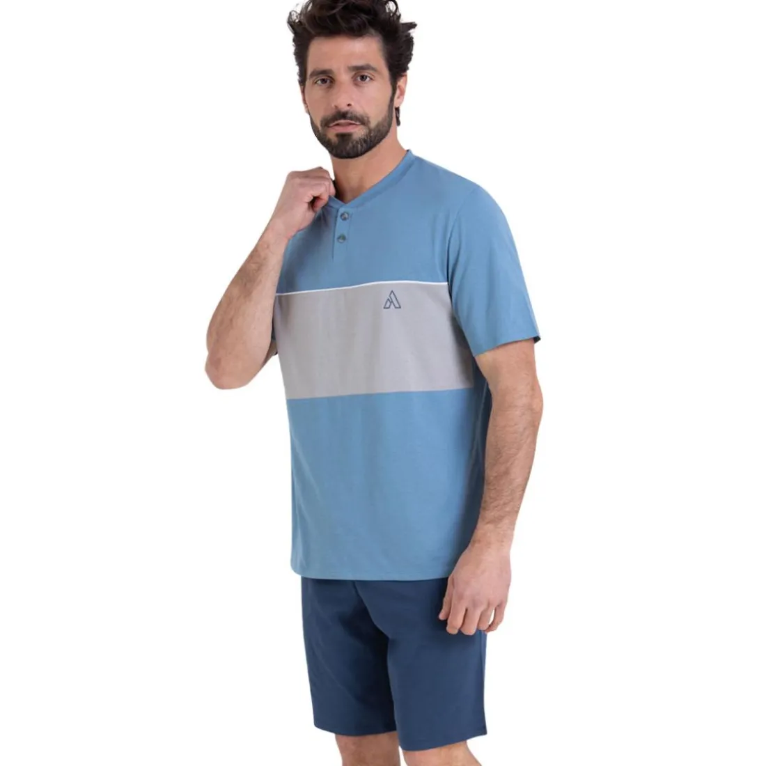Pyjama court col tunisien homme Chic Athena multicolore en coton