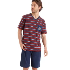 Pyjama court col V homme Rayures Cap Horn Athena multicolore en coton