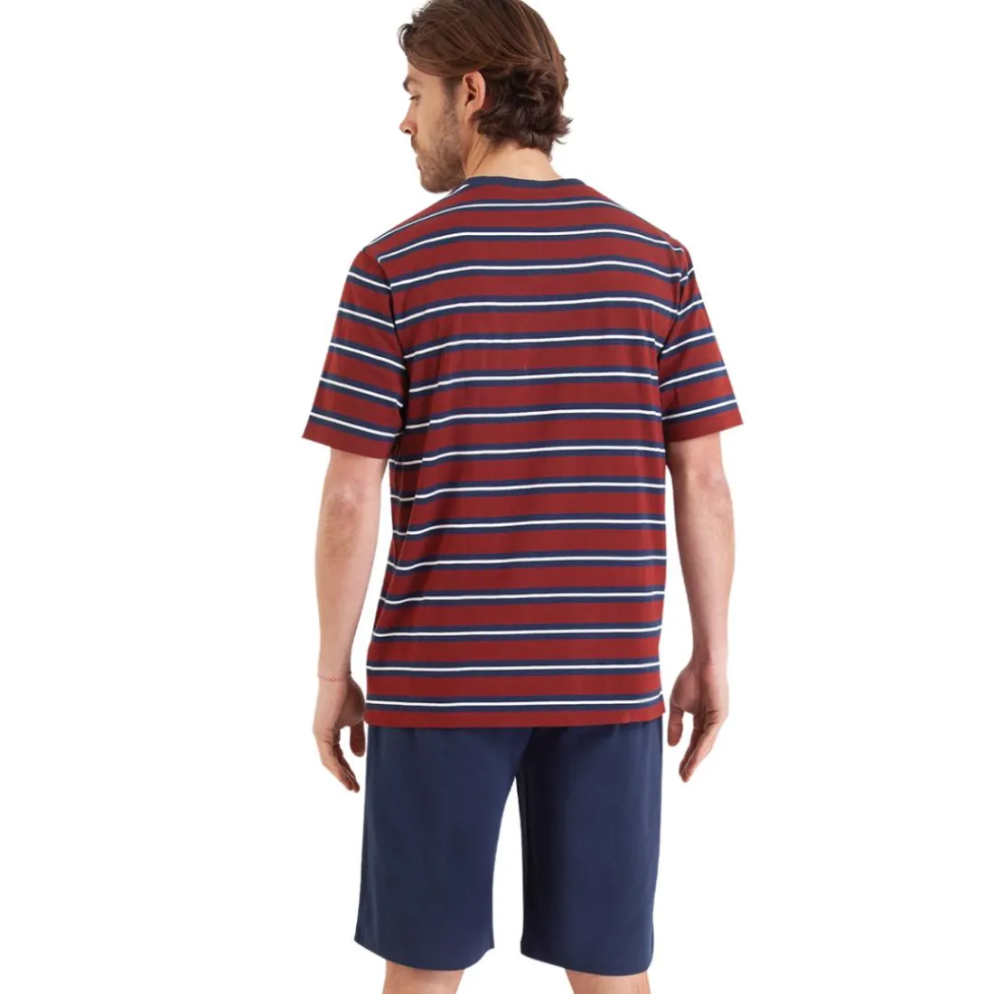 Pyjama court col V homme Rayures Cap Horn Athena multicolore en coton