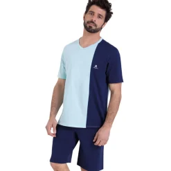Pyjama court col V homme Ecopack Athena multicolore en coton