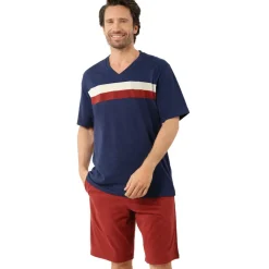 Pyjama court col V homme Mercerisé Eminence multicolore en coton