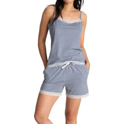 Pyjama court femme GRAPHIC Athena bleu en coton