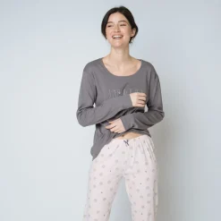 Pyjama deux pièces, pantalon imprimé Coton Femme rose