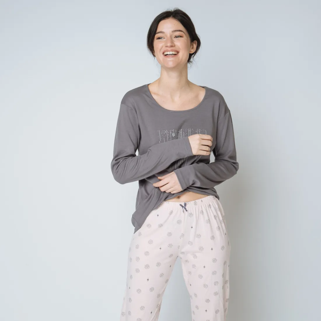 Pyjama deux pièces, pantalon imprimé Coton Femme rose