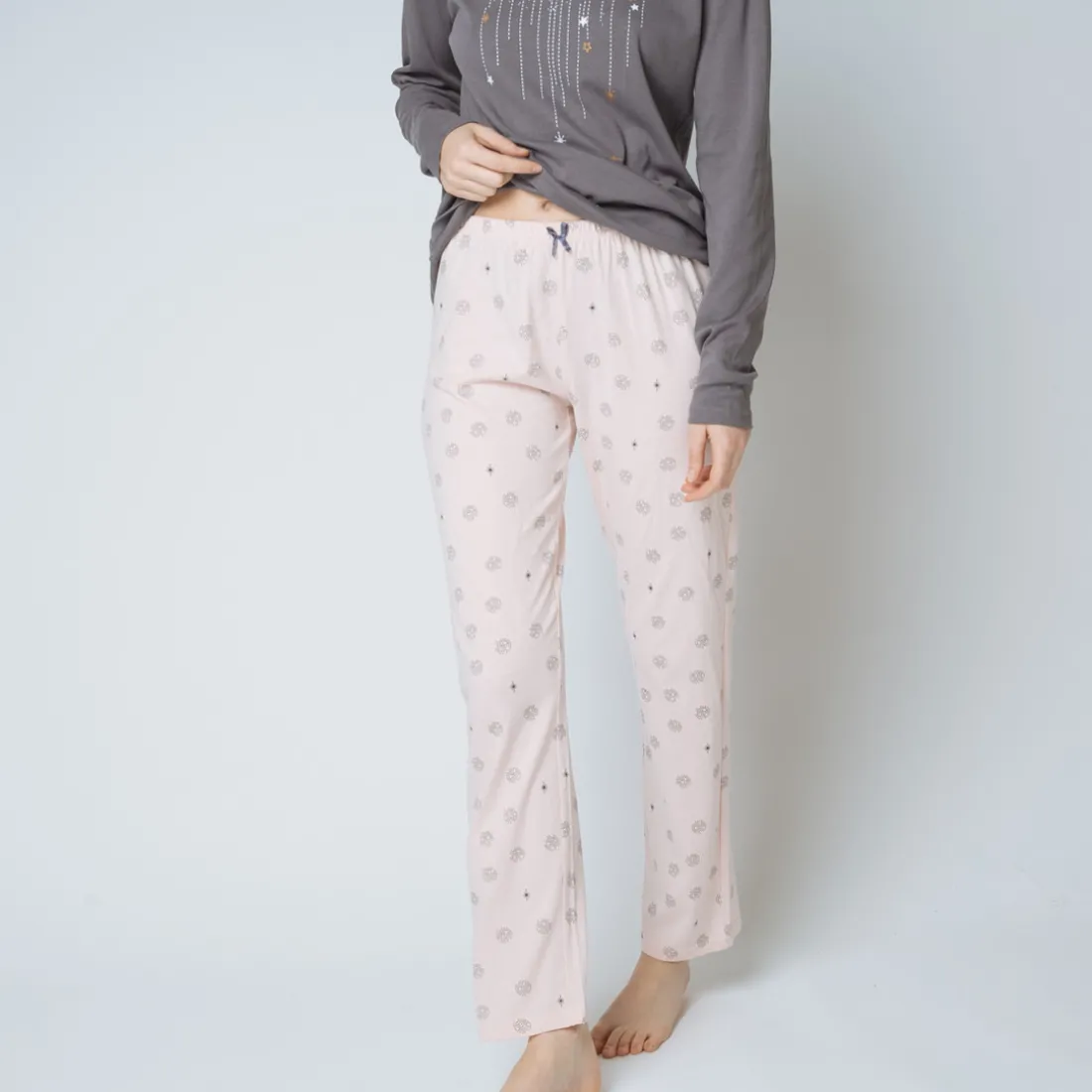 Pyjama deux pièces, pantalon imprimé Coton Femme rose