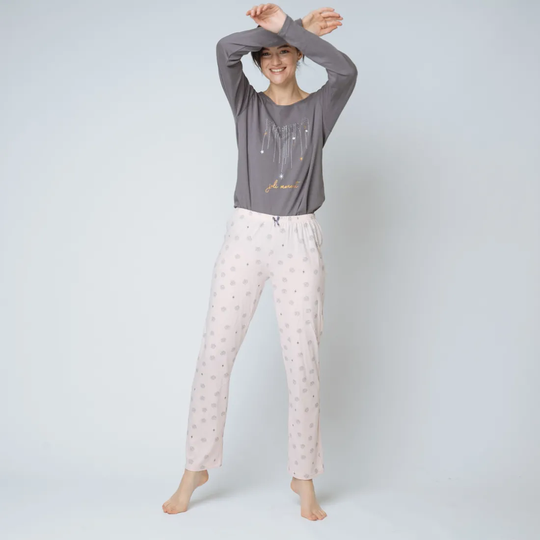 Pyjama deux pièces, pantalon imprimé Coton Femme rose