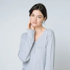Pyjama deux pièces, pantalon à carreaux Coton Femme gris