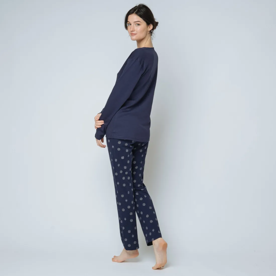 Pyjama deux pièces, pantalon imprimé Coton Femme bleu