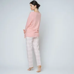 Pyjama deux pièces, pantalon à carreaux Coton Femme rose