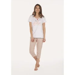 Pyjama femme - gris ch/ecru en coton
