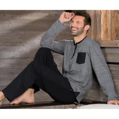 Pyjama homme gris chiné DODO HOMEWEAR-noir en coton